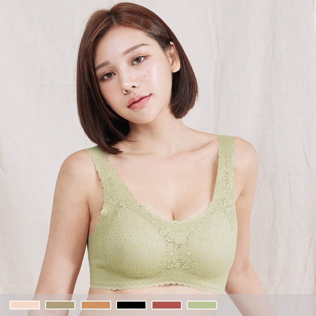 Pink Lady 蚕丝无钢圈 A~C罩杯 缤纷花园 蕾丝无痕 集中包覆内衣 - 女士内衣裤 - 其他人造纤维 绿色