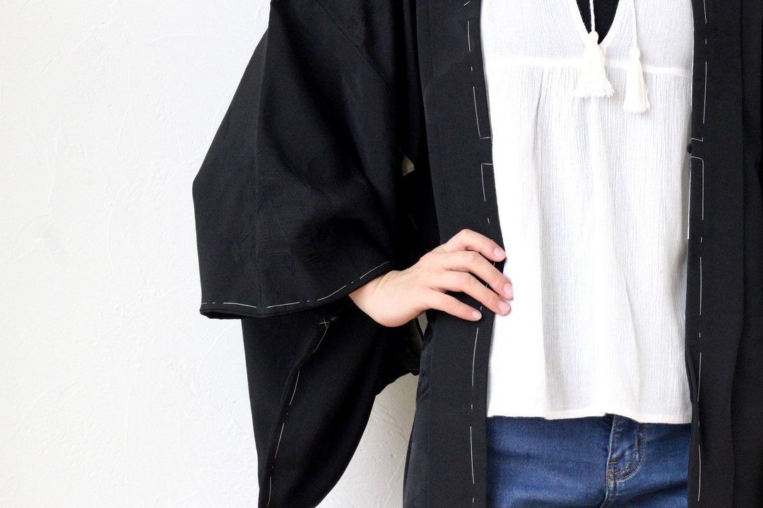 landscape kimono, silk kimono, haori jacket, Japanese kimono /3655 - 女装休闲/机能外套 - 丝．绢 黑色