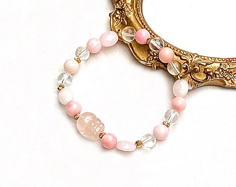 招财 桃花人缘-粉嫩女王贝x粉色方解石x白水晶x粉晶貔貅黄铜手链 - 手链/手环 - 水晶 多色