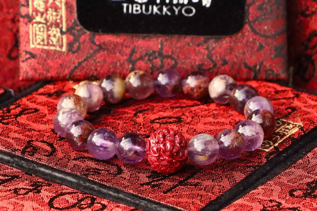 天然紫幽灵手链 10mm 朱砂雕刻龙隔珠 定制化串珠设计 DIY饰品 - 手链/手环 - 水晶 
