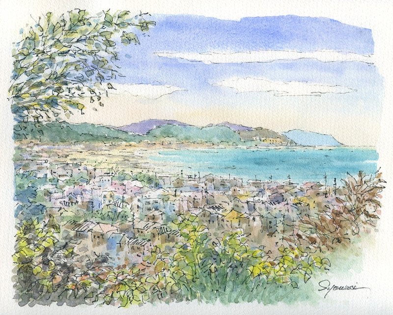 Watercolor painting Kamakura sea - 海报/装饰画/版画 - 纸 蓝色