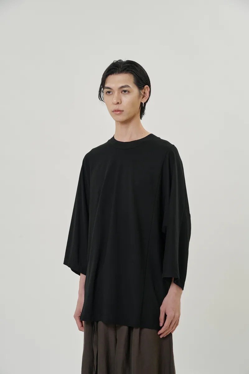 剪接连袖宽tee (黑) Raglan-sleeve T-Shirt - 男装上衣/T 恤 - 棉．麻 黑色