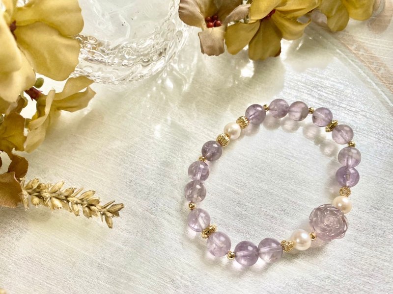 阿拉善玛瑙玫瑰花和紫幽灵手链 阿拉善玛瑙 紫幽灵 手作饰品 手 - 手链/手环 - 石头 紫色