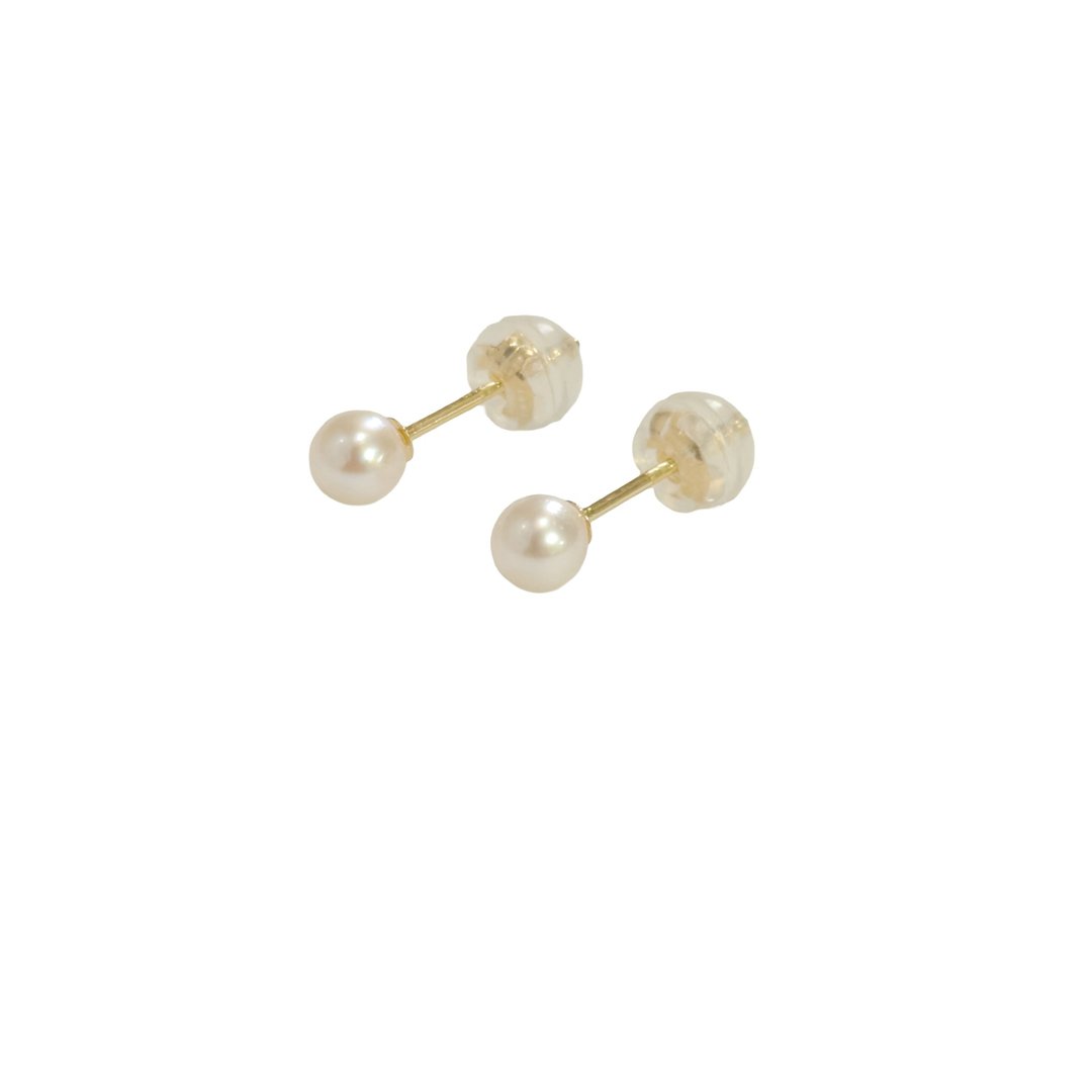 单颗珍珠耳环 3.5-4mm 婴儿珍珠 阿古屋珍珠 铂金 K18YG K10 - 耳环/耳夹 - 珍珠 白色
