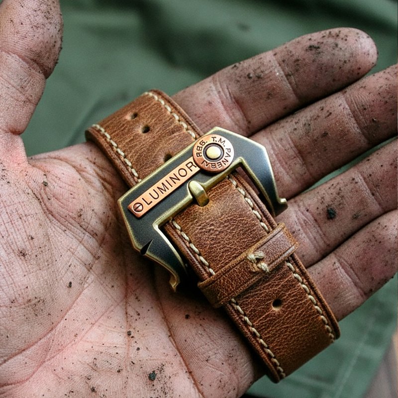 手工 24mm 实心黄铜表扣 – 粗犷 Pre-V 职人设计 - 表带 - 铜/黄铜 卡其色