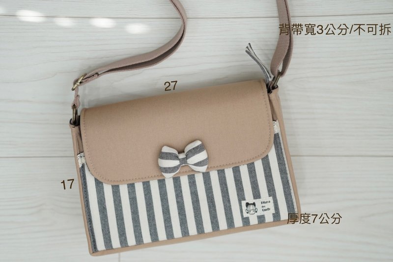 大方包侧背包 经典蝴蝶结 粗灰条纹 - 侧背包/斜挎包 - 棉．麻 灰色