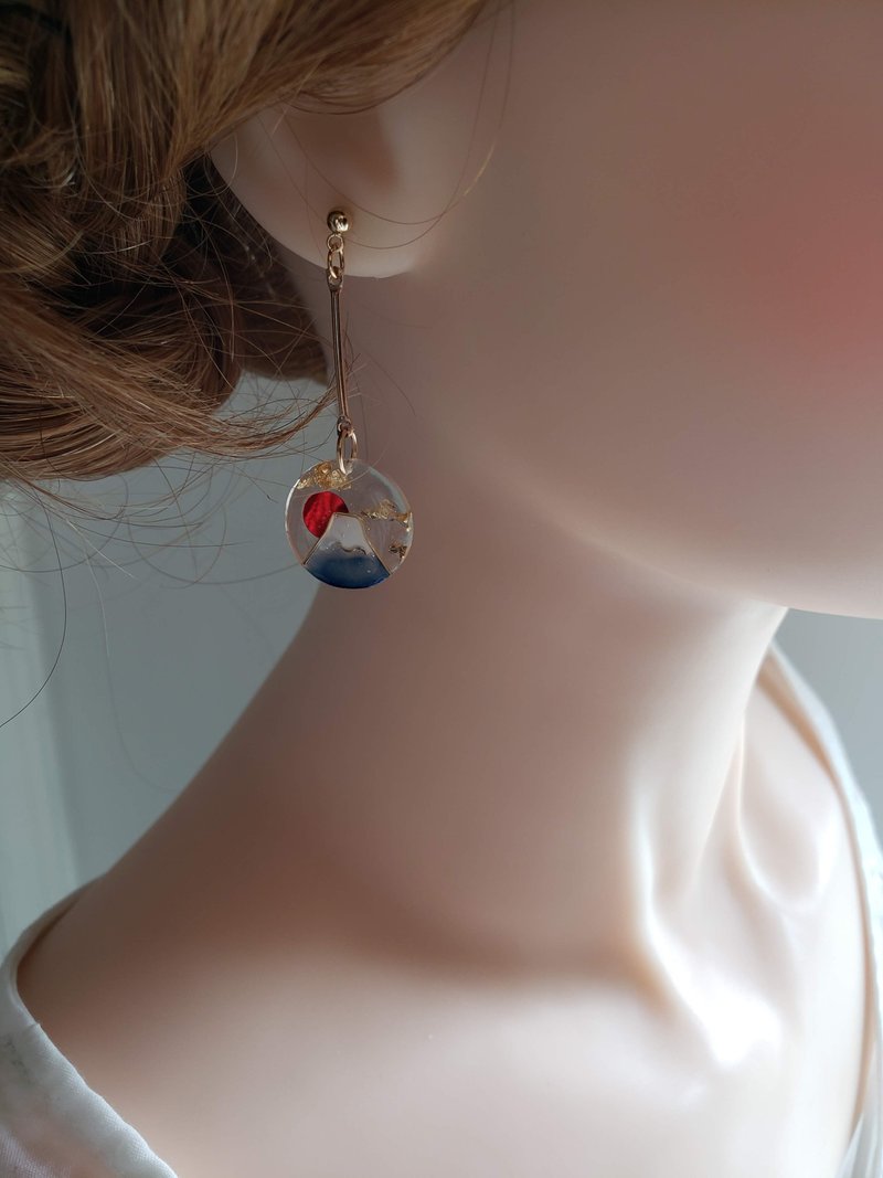 日出富士山 垂吊、耳针、 耳夹 - 耳环/耳夹 - 树脂 蓝色