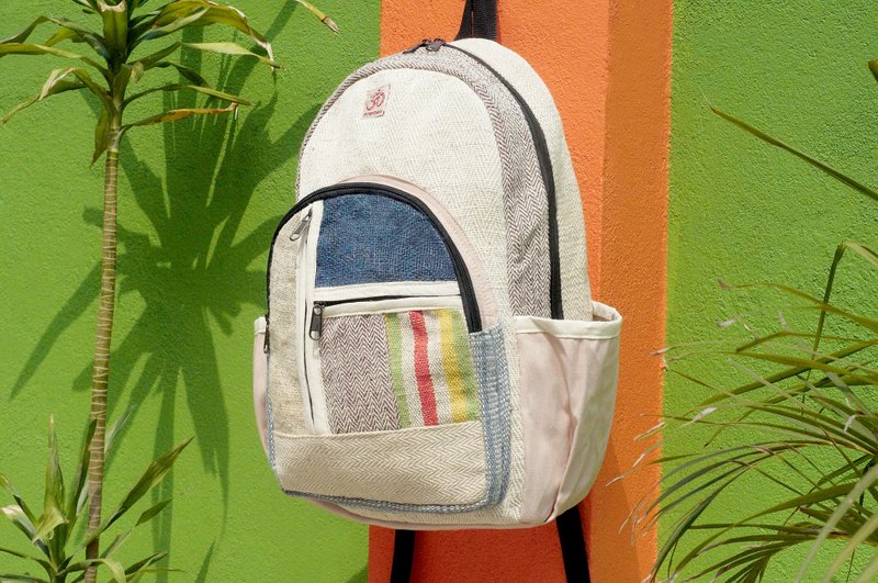 情人节 限量手工棉麻拼接设计后背包 / 肩背包 / 民族登山包 / 拼布包 / 棉麻后背包 / 旅行背包- 蓝色天空 自然森林色调 - 后背包/双肩包 - 棉．麻 多色