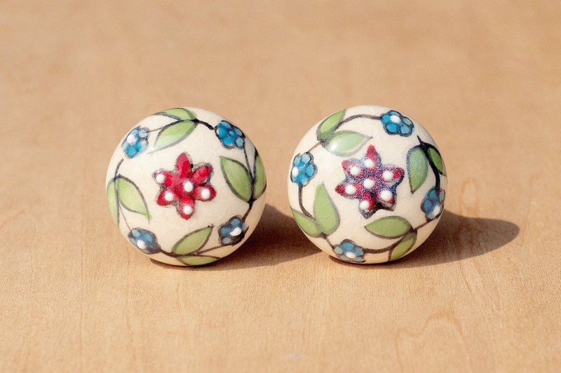 创意礼物 英式复古手绘陶瓷手把 / 陶瓷门把 / 陶瓷窗户门把 / 工业风门把  - 蓝色地中海色调花朵 - 花瓶/陶器 - 陶 多色