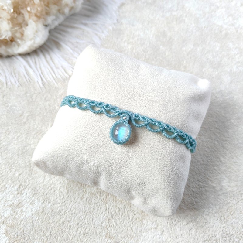 夏日冰蓝。月光石。南美巴西蜡线编织手链 - 手链/手环 - 半宝石 蓝色