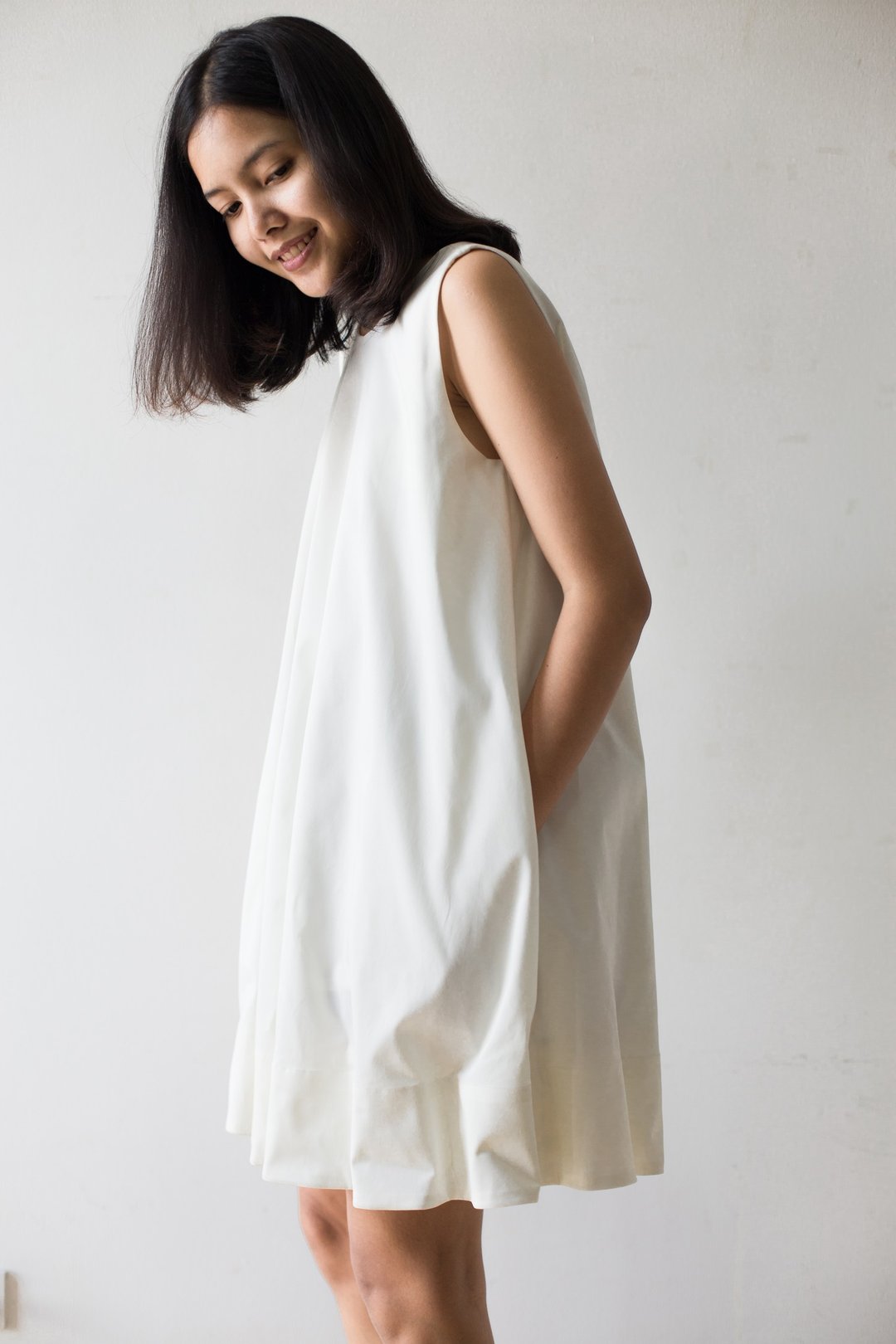 Mani Mina White Tent Pleat Dress - 洋装/连衣裙 - 棉 白色