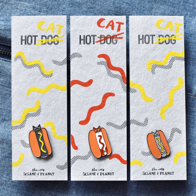 猫热狗 HOT CAT 金属胸针 别针 三只猫咪一起带回家 - 胸针 - 其他金属 多色