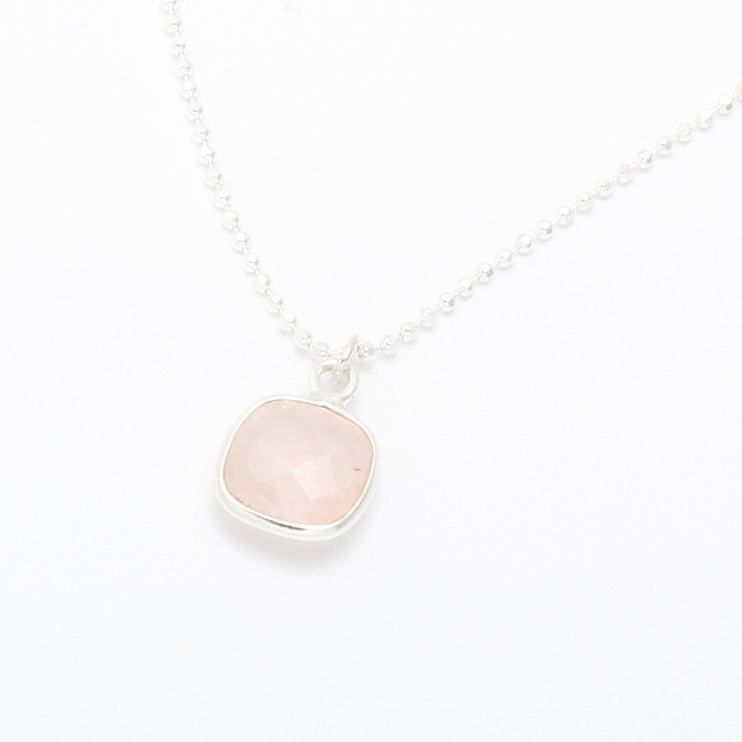 【Angel & Me】方形 粉晶 Rose Quartz s925 纯银 项链 生日礼物 - 项链 - 宝石 粉红色