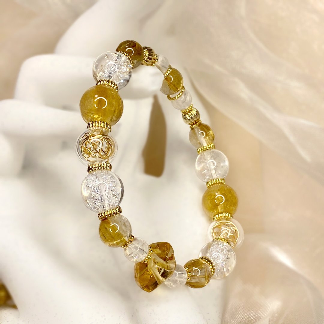 金- 财运系列 | 水晶手链 | 黄水晶 白水晶 金发晶 | 14K - 手链/手环 - 水晶 金色