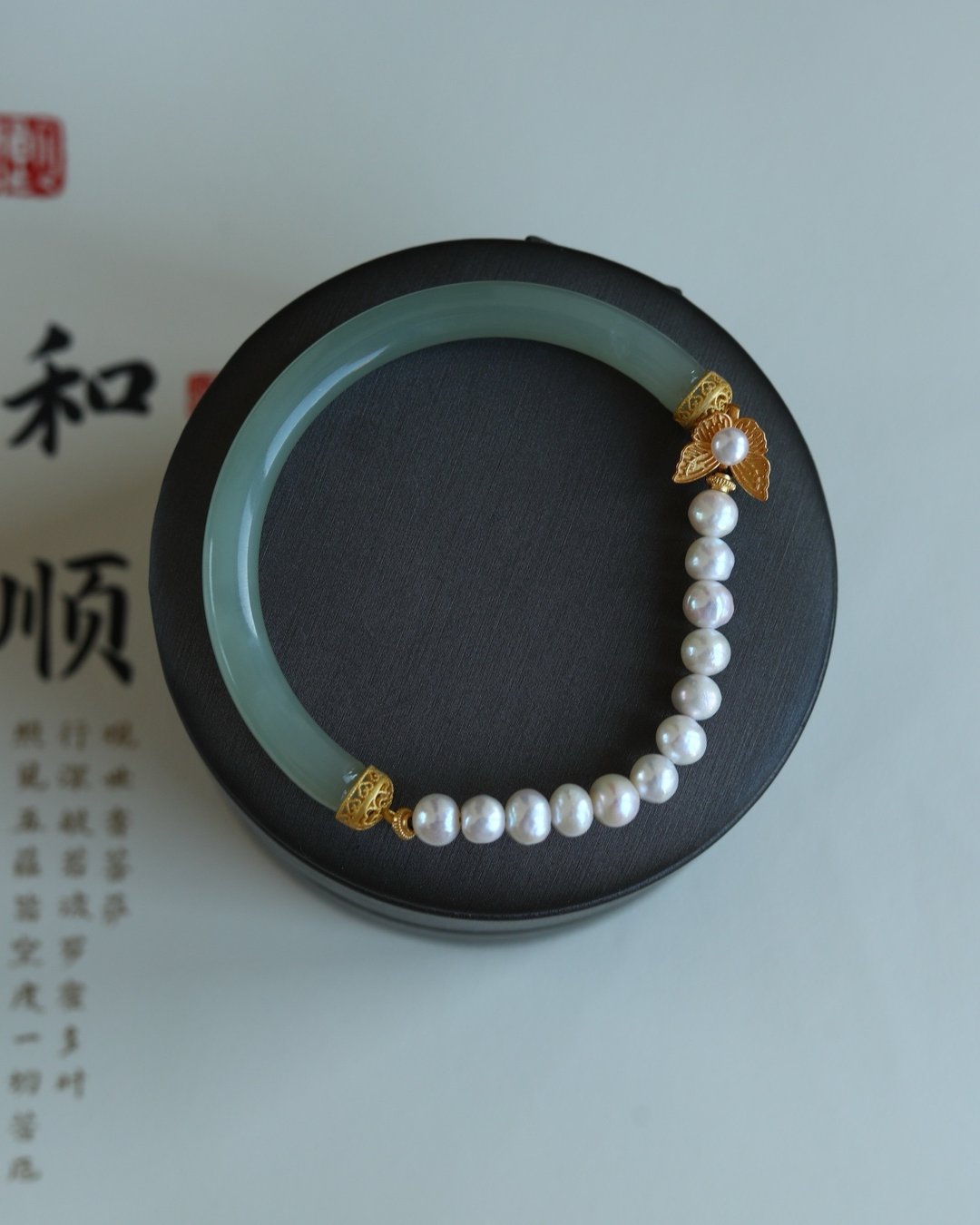 天然原矿和田玉 晴水圆骨半镯 设计手环手链m - 手链/手环 - 木头 咖啡色