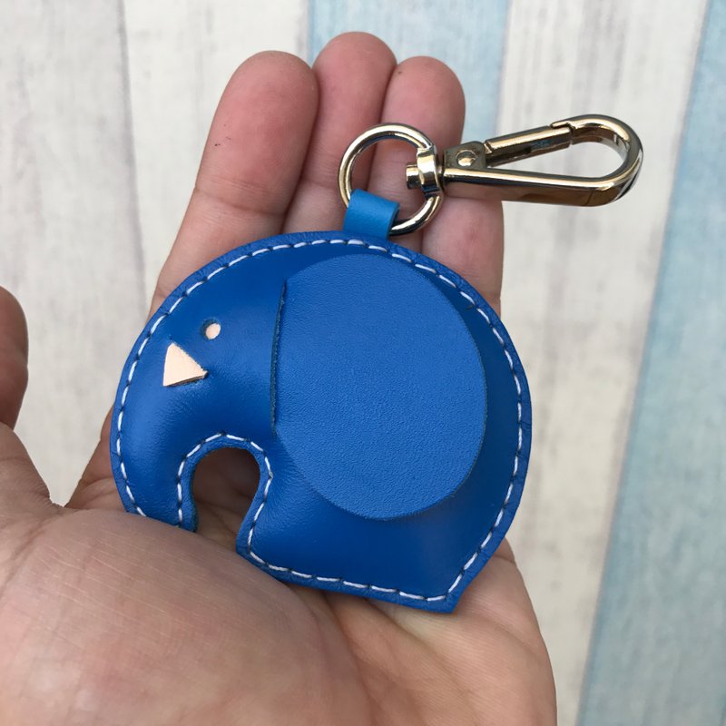 疗愈小物 手工皮革 深蓝色 可爱 大象 纯手工缝制 钥匙扣 小尺寸 - 钥匙链/钥匙包 - 真皮 蓝色