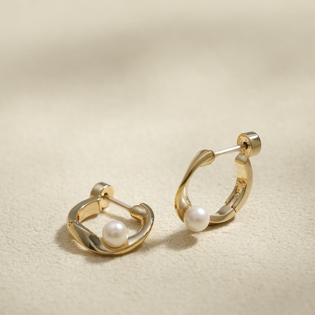 【最后一件】legato-pearl GD ─ 单颗珍珠圆圈滑面耳环 金色 - 耳环/耳夹 - 其他金属 金色