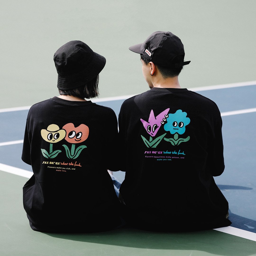 BOPOMOO 花花花惹发 what the fxxk T-shirt 黑色tee - 女装 T 恤 - 棉 黑色