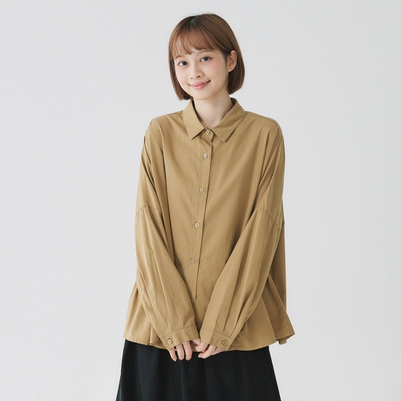 【Simply Yours】荷叶下摆长袖衬衫  卡其F - 女装上衣 - 棉．麻 卡其色