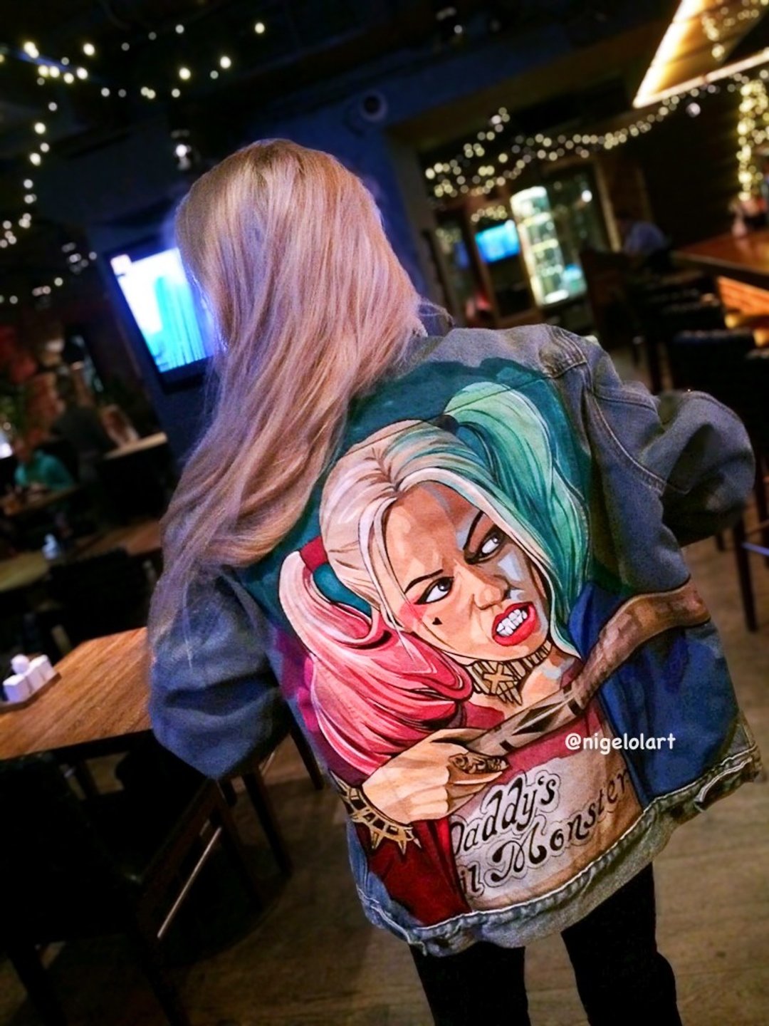 Painted Denim Jacket Handmade Custom Joker Dc Comics Harley Quinn - 女装休闲/机能外套 - 棉 多色