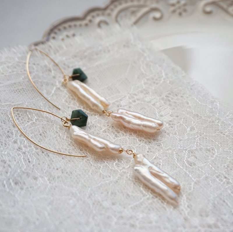 简爱珍珠与祖母绿法式手工制可拆卸耳环耳饰agete风 - 耳环/耳夹 - 珍珠 