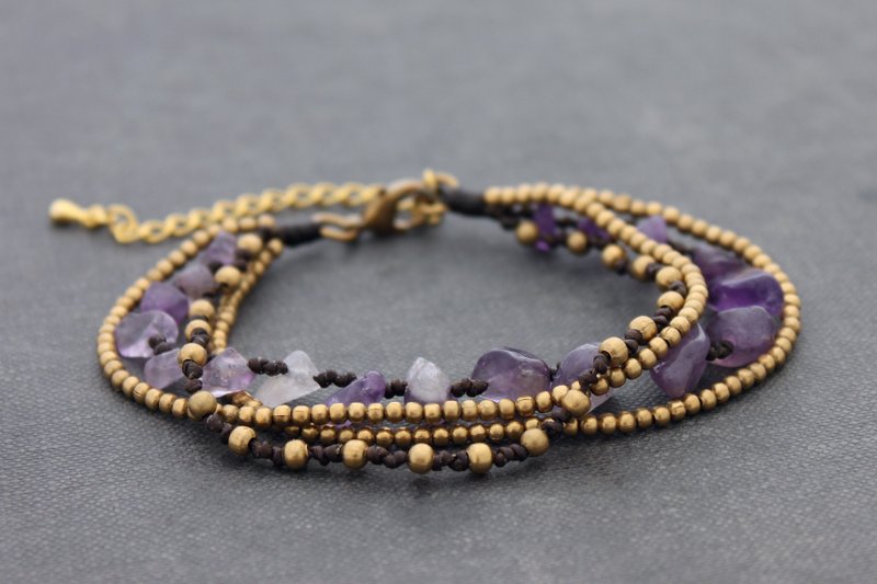 黄铜石紫水晶链多股手镯 - 手链/手环 - 石头 紫色