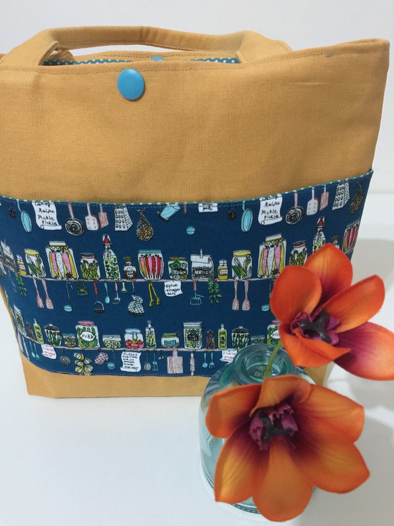 文青风秀气实用手提袋  美味生活 手摇杯 旅行小包 午餐随行包 - 手提包/手提袋 - 棉．麻 咖啡色