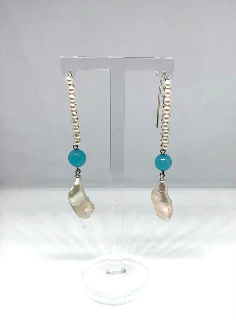 天然巴洛克珍珠天河石耳环 - 耳环/耳夹 - 银 