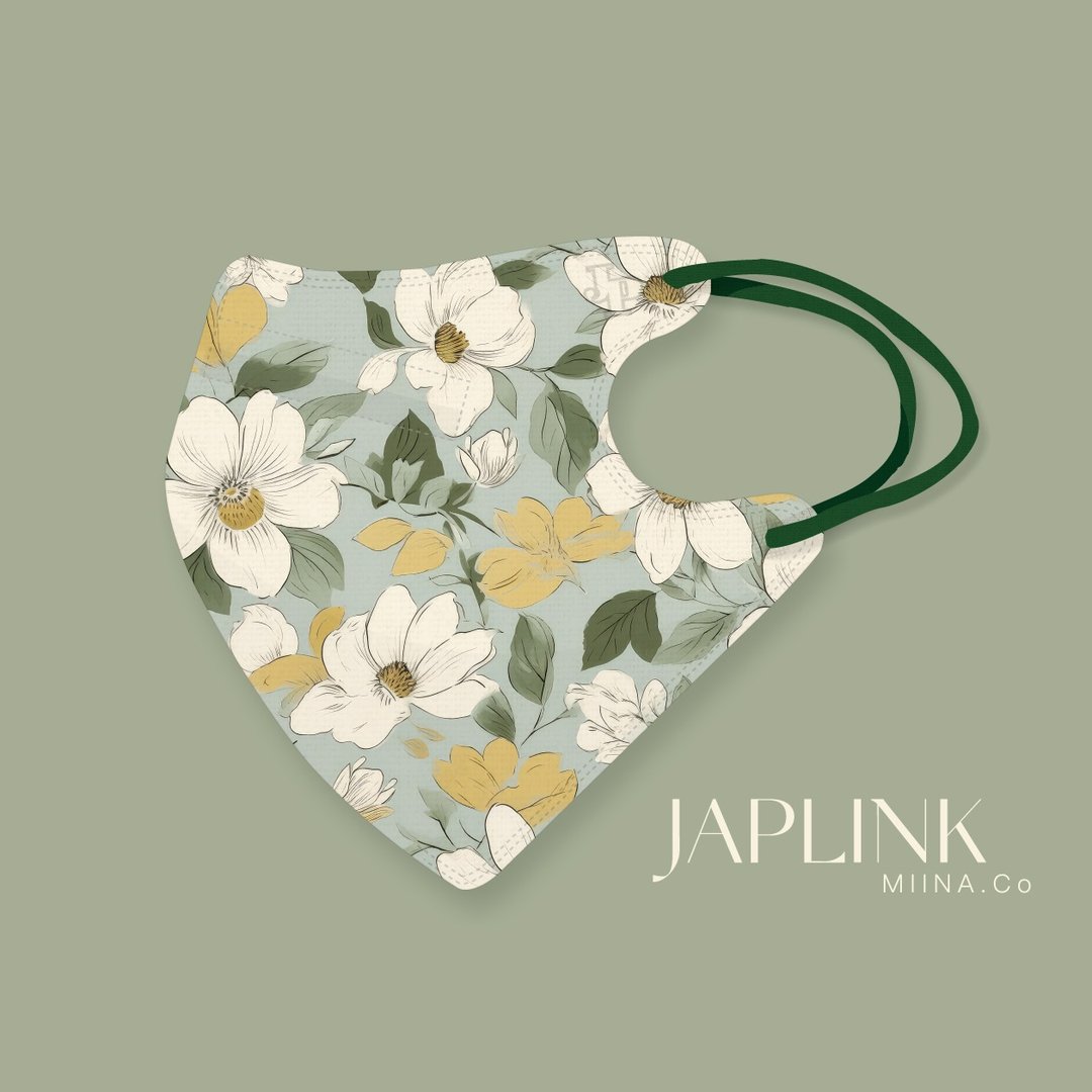 【标准】JAPLINK HEPA 高科技水驻极 立体医疗口罩-碧云白花 - 口罩 - 聚酯纤维 绿色