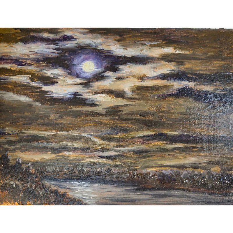 Night Painting Landscape Original Art 15x20 cm/ 6 by 8 inch by Oksana Stepanova - 海报/装饰画/版画 - 其他材质 多色