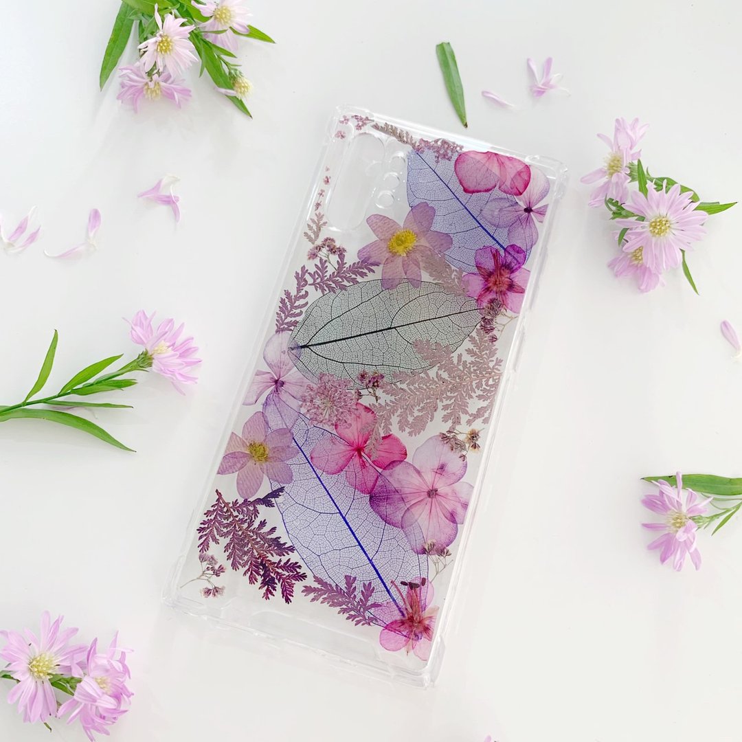 纯粹紫 干燥花手机壳 iPHONE 押花手作手机壳 - 手机壳/手机套 - 塑料 紫色