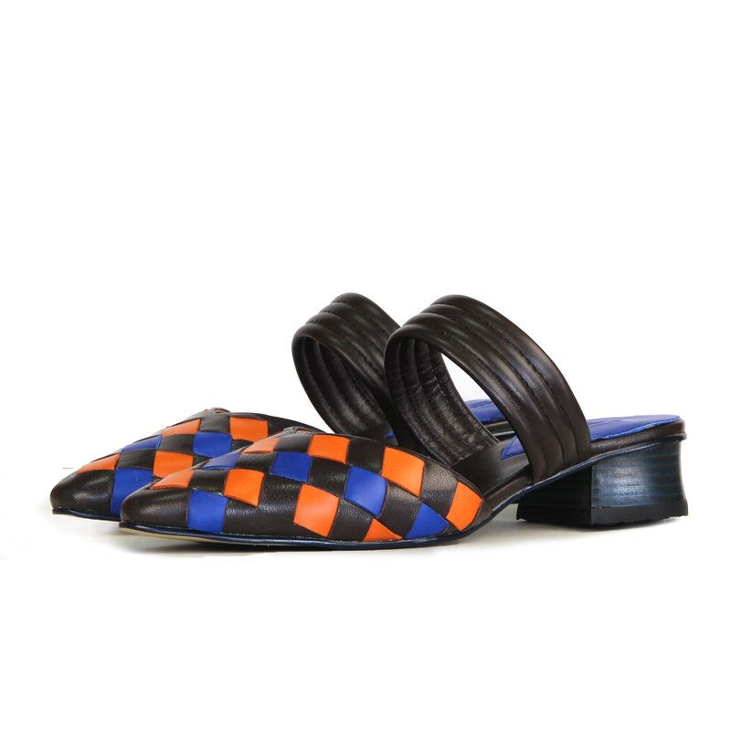 Sweet Villians W1076 巧克力皇后马赛克真皮编织尖头鞋 棕蓝橘 - 高跟鞋 - 真皮 多色