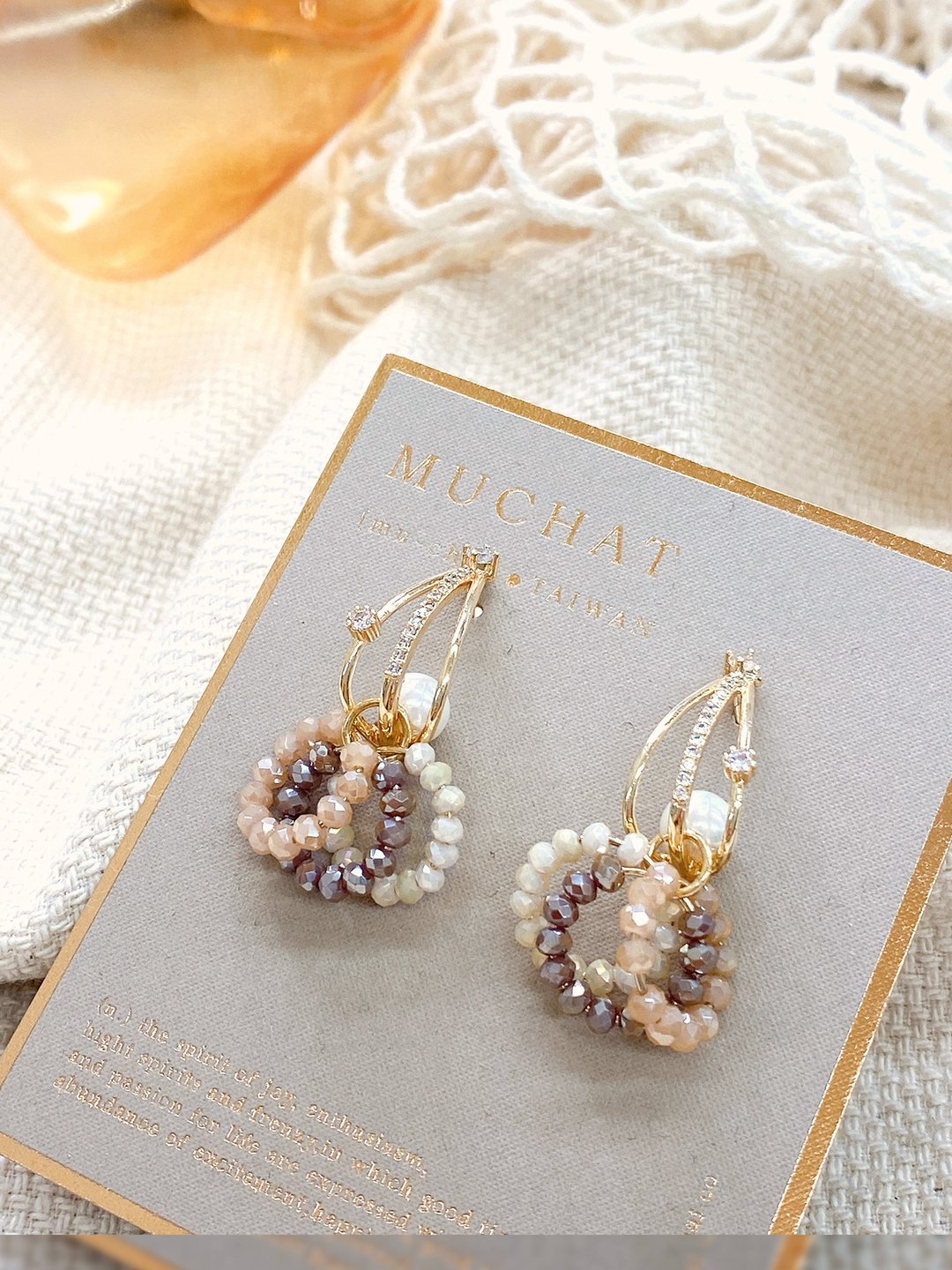 浅入温和月光。MUCHAT手作14KGP锆石水晶纯银针耳环 - 耳环/耳夹 - 其他金属 多色