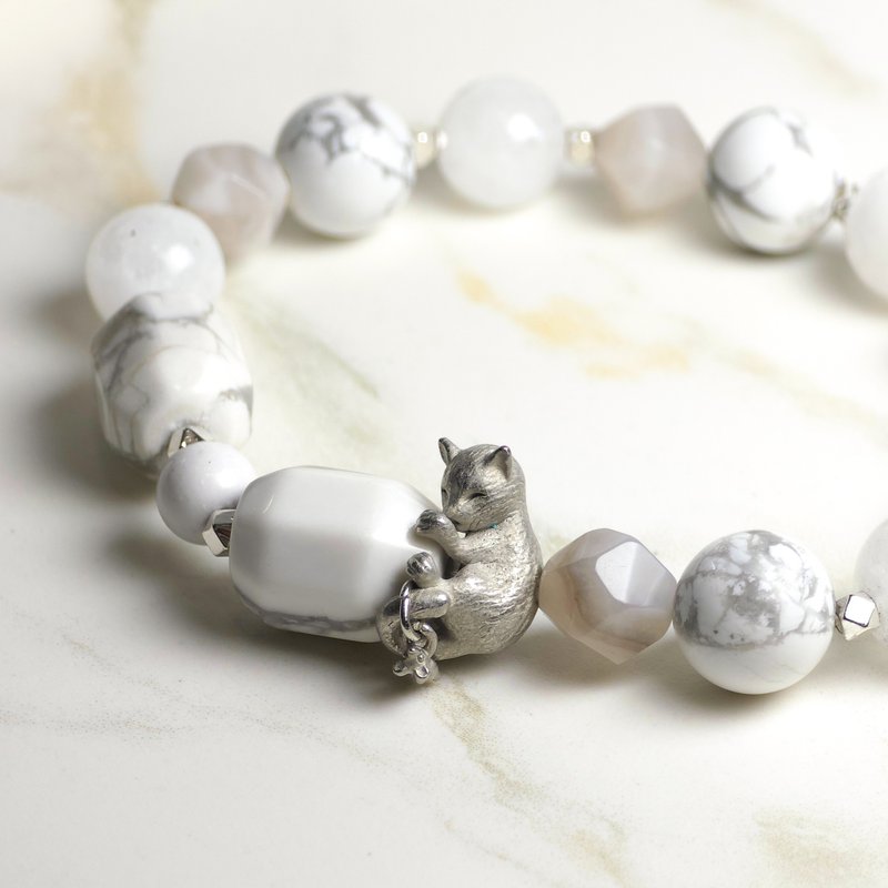 间色 有猫 / 水晶手链 x 白松石 x 白幽灵 x 白玛瑙 - 手链/手环 - 水晶 