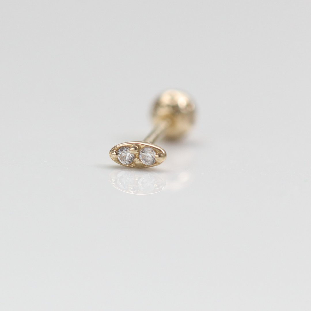 14K 眼睛钻造型锁珠耳环(单个)耳骨 耳窝 不退色 - 耳环/耳夹 - 贵金属 金色