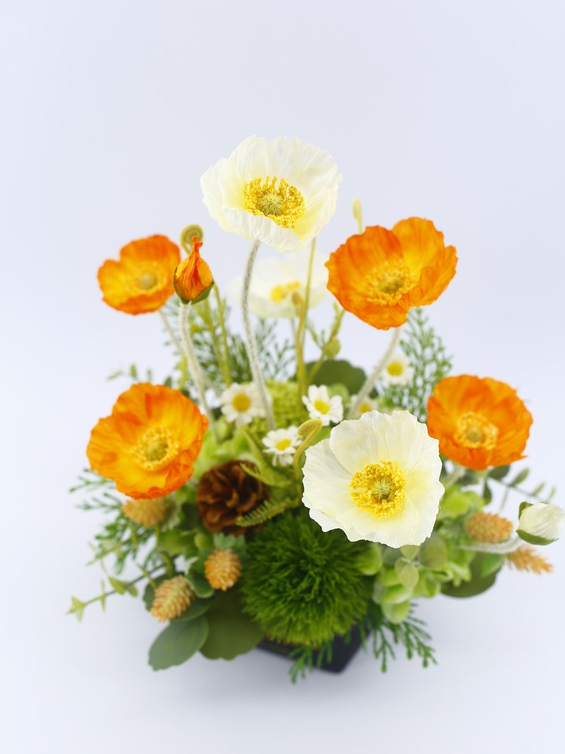 春日微风橘白虞美人纸袋花礼/拟真花/婚礼/居家/花礼/布置/美化 - 植栽/盆栽 - 其他材质 橘色