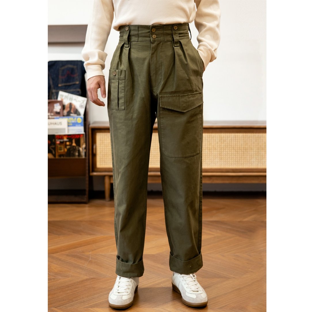 英军甲板裤 高腰宽松 美军公发 OG107 工装长裤 Nigel Cabourn - 男士长裤 - 棉 绿色
