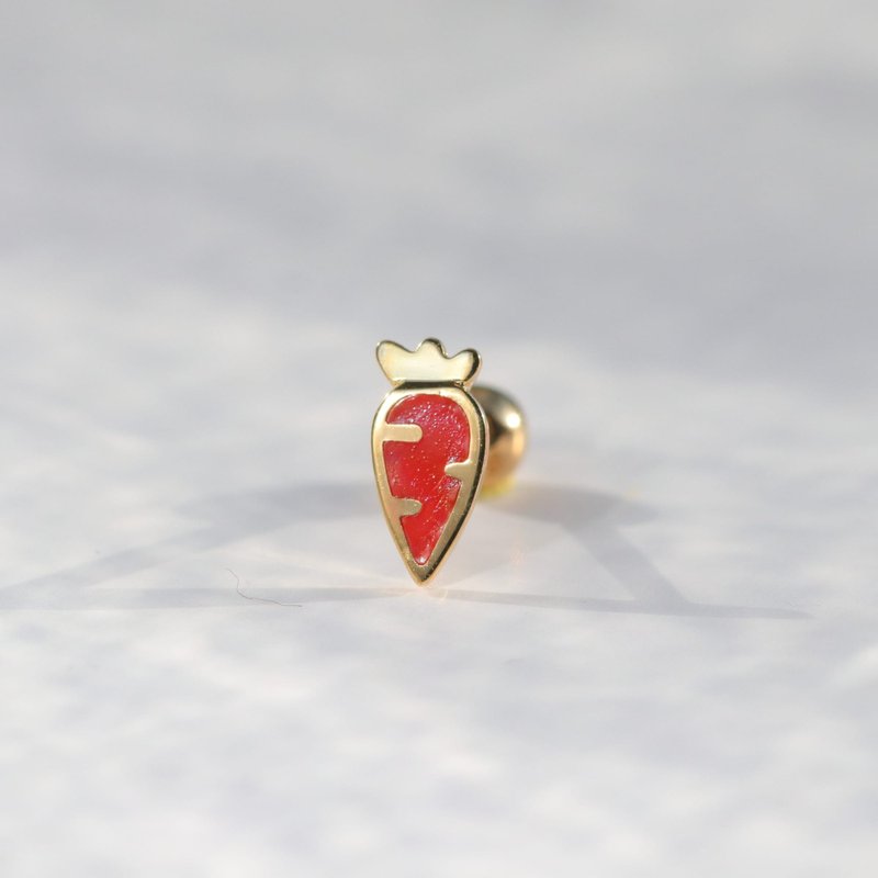 14K 金红萝卜锁珠耳环 (单个)耳骨 耳窝 不退色 - 耳环/耳夹 - 贵金属 金色