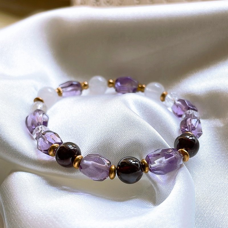 伊甸智慧│紫水晶 白水晶 红石榴石 月光石 手链【疗愈平静】 - 手链/手环 - 水晶 紫色