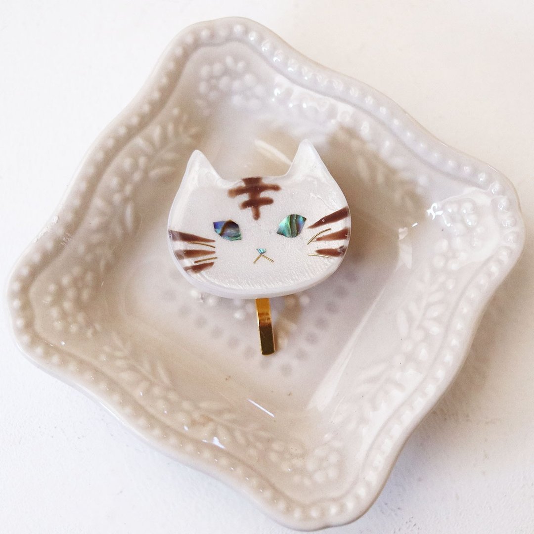 水汪汪大眼动物发饰 白虎款 螺钿风・白虎・珍珠白 - 发饰 - 树脂 白色