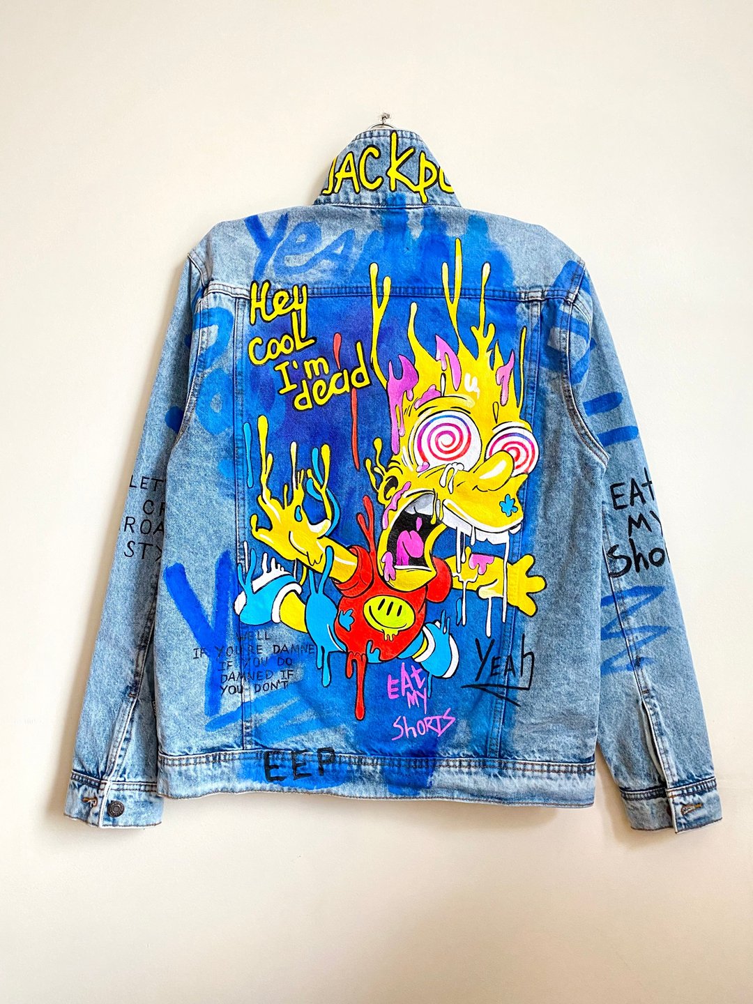 Painted Denim Jacket Handmade Custom Personalized gift Bart Simpson Homer Gift - 女装休闲/机能外套 - 棉．麻 多色