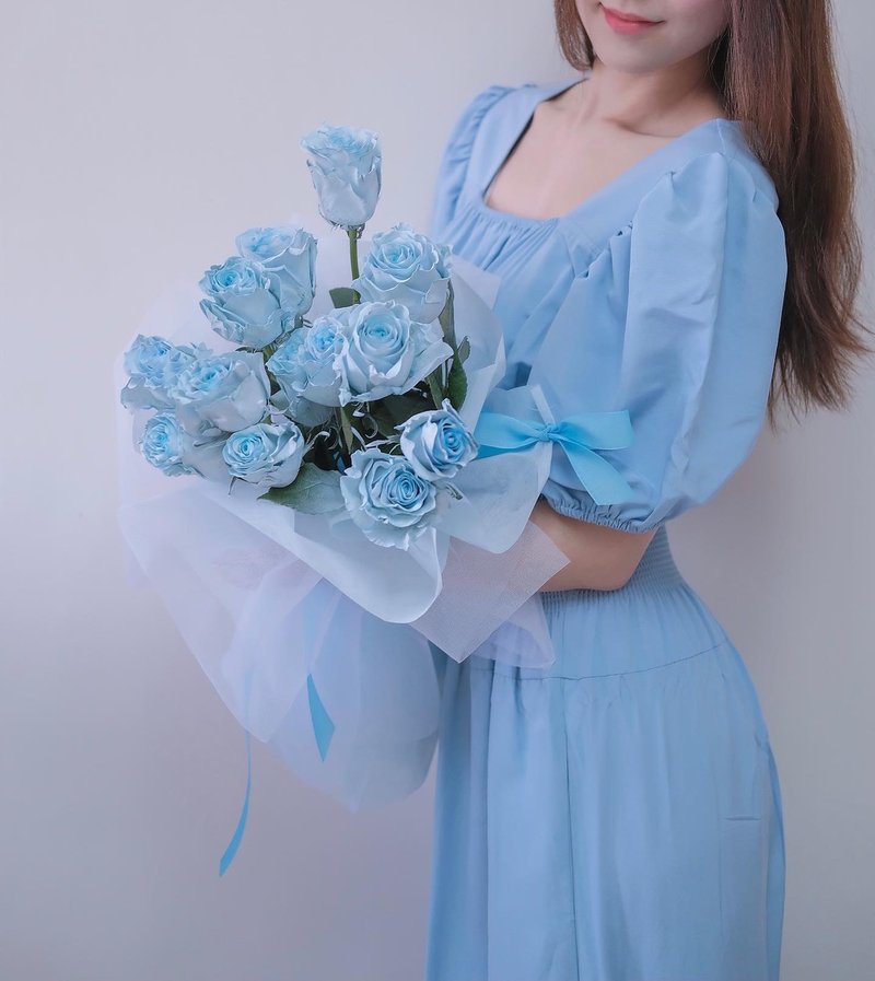 2025七夕 情人节蓝色 韩式花束  生日花束 女友礼物 - 植栽/盆栽 - 植物．花 蓝色