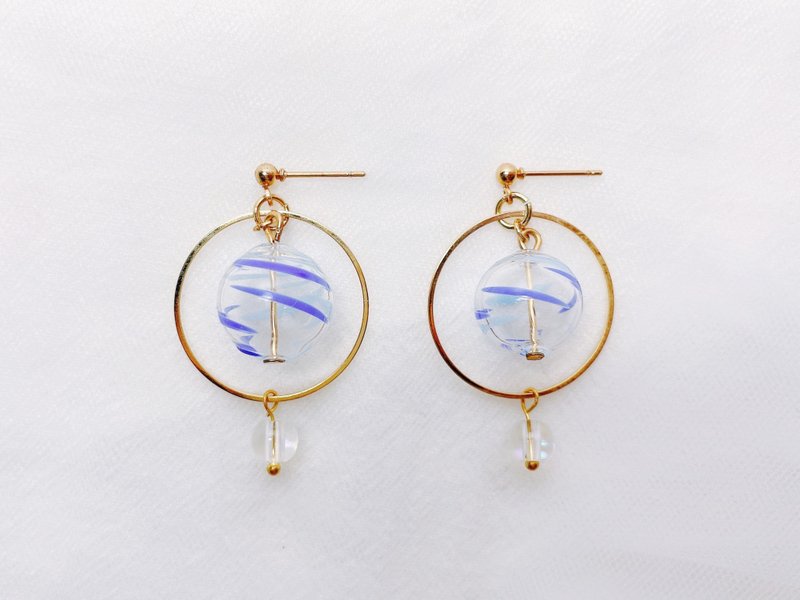 海之苏打汽水 玻璃球耳环 - 耳环/耳夹 - 玻璃 蓝色