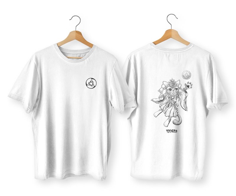 卑弥呼-猫咪版 - 女装 T 恤 - 棉．麻 白色