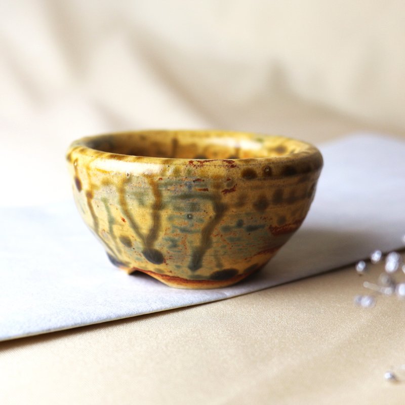 灰釉小盆栽 新彩烧 柴烧陶艺 手作作品 | 礼物 收藏 圭窑 - 植栽/盆栽 - 陶 金色