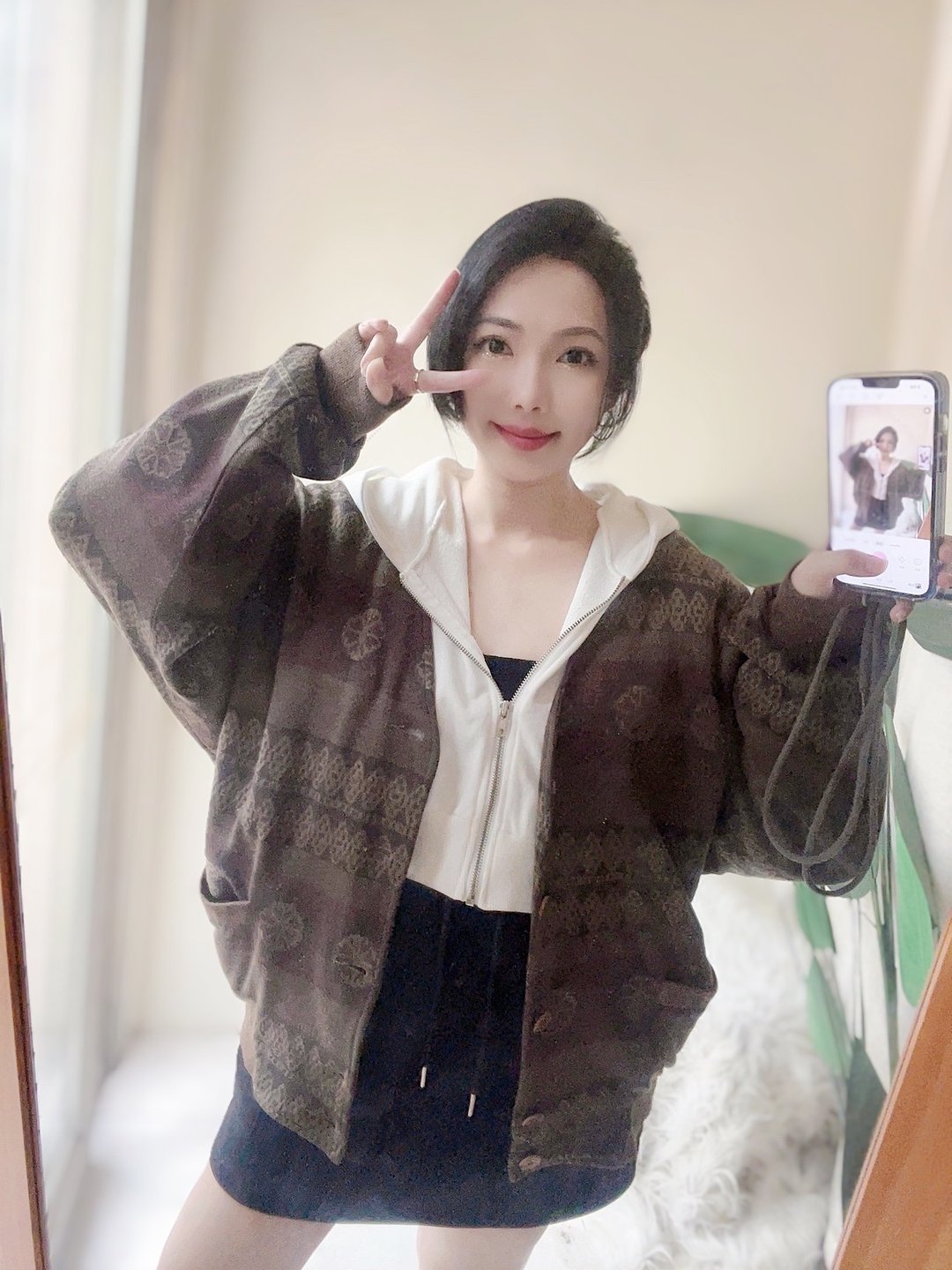 藕紫灰V领宫廷图腾青涩时光 古董古着棉质排扣开襟外套 vintage - 女装休闲/机能外套 - 棉 多色
