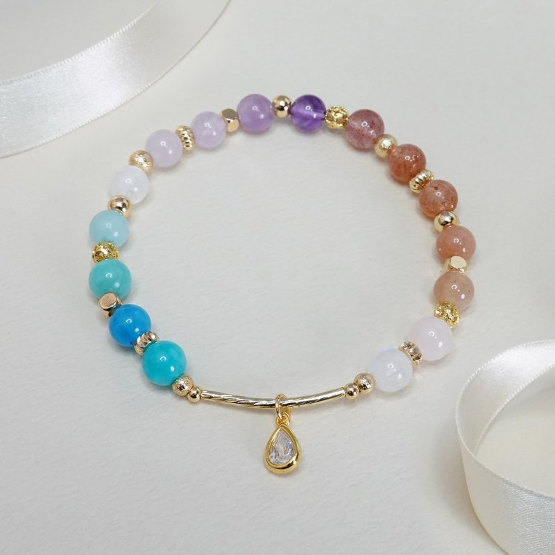 世界尽头的宝藏│月光石 草莓晶 粉晶 金太阳 天河石 蓝磷灰 紫晶 - 手链/手环 - 水晶 多色