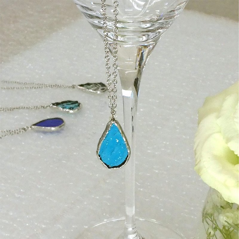 彩绘玻璃项链【水滴】海洋蓝 - 项链 - 玻璃 蓝色