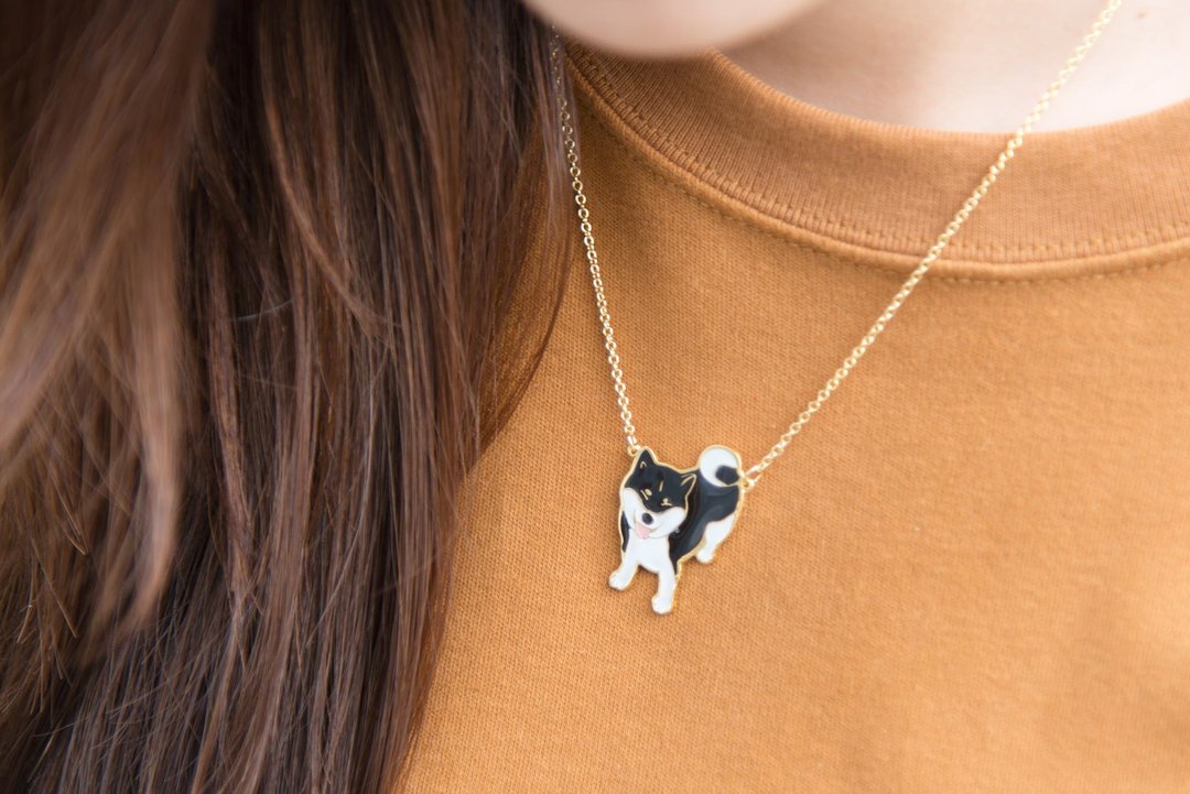 Little Oh 品牌联名笑笑柴 手工项链 黑柴 柴犬项链 - 项链 - 珐琅 
