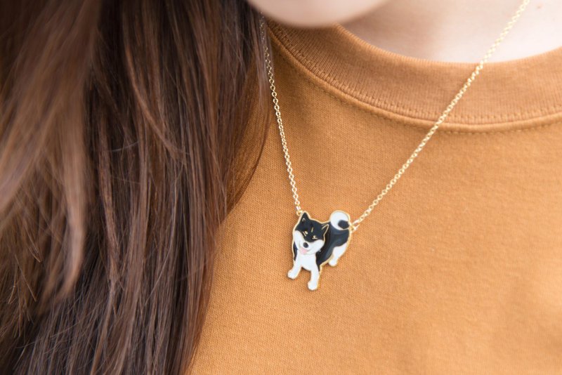 Little Oh 品牌联名笑笑柴 手工项链 黑柴 柴犬项链 - 项链 - 珐琅 